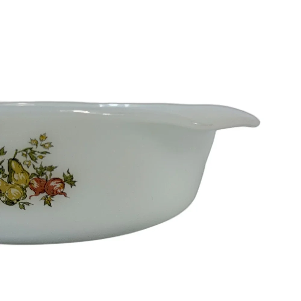 VTG Anchor Hocking Fall Vegetable Harvest Casserole Dish White 1 Quart No Lid